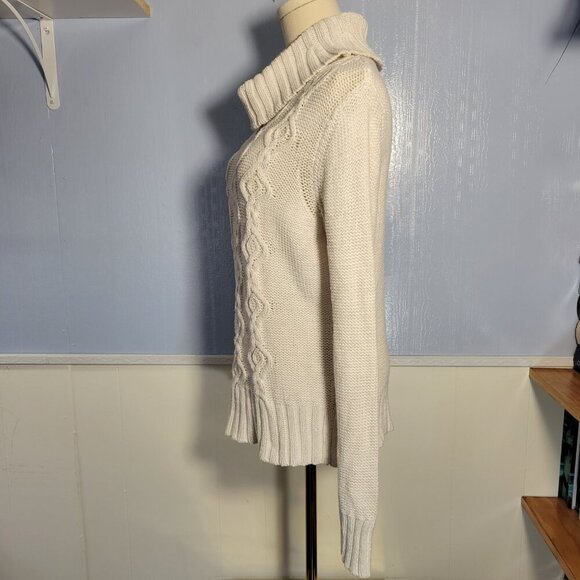 Ann Taylor Loft Medium White Silver Shimmer Cable Knit Longsleeve Turtleneck - Picture 7 of 8